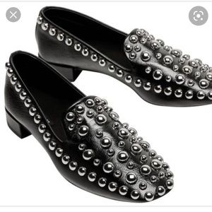 Zara black leather studded loafers
